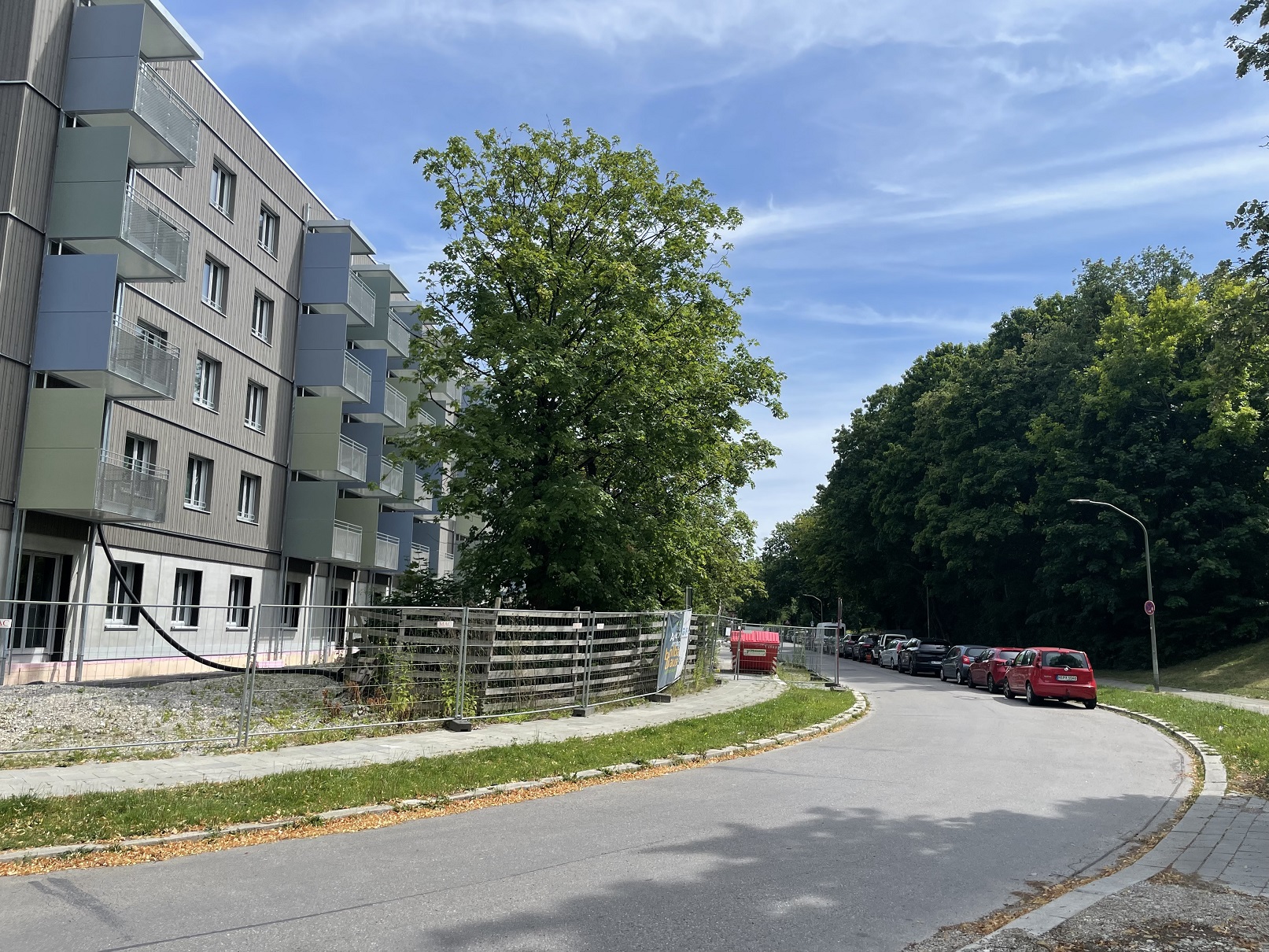 Auf der linken Seite der Kunreuthstraße entstehen neue Wohnungen. Rechts davon haben sich seit einigen Jahren immer mehr Krähenkolonien eingenistet. 