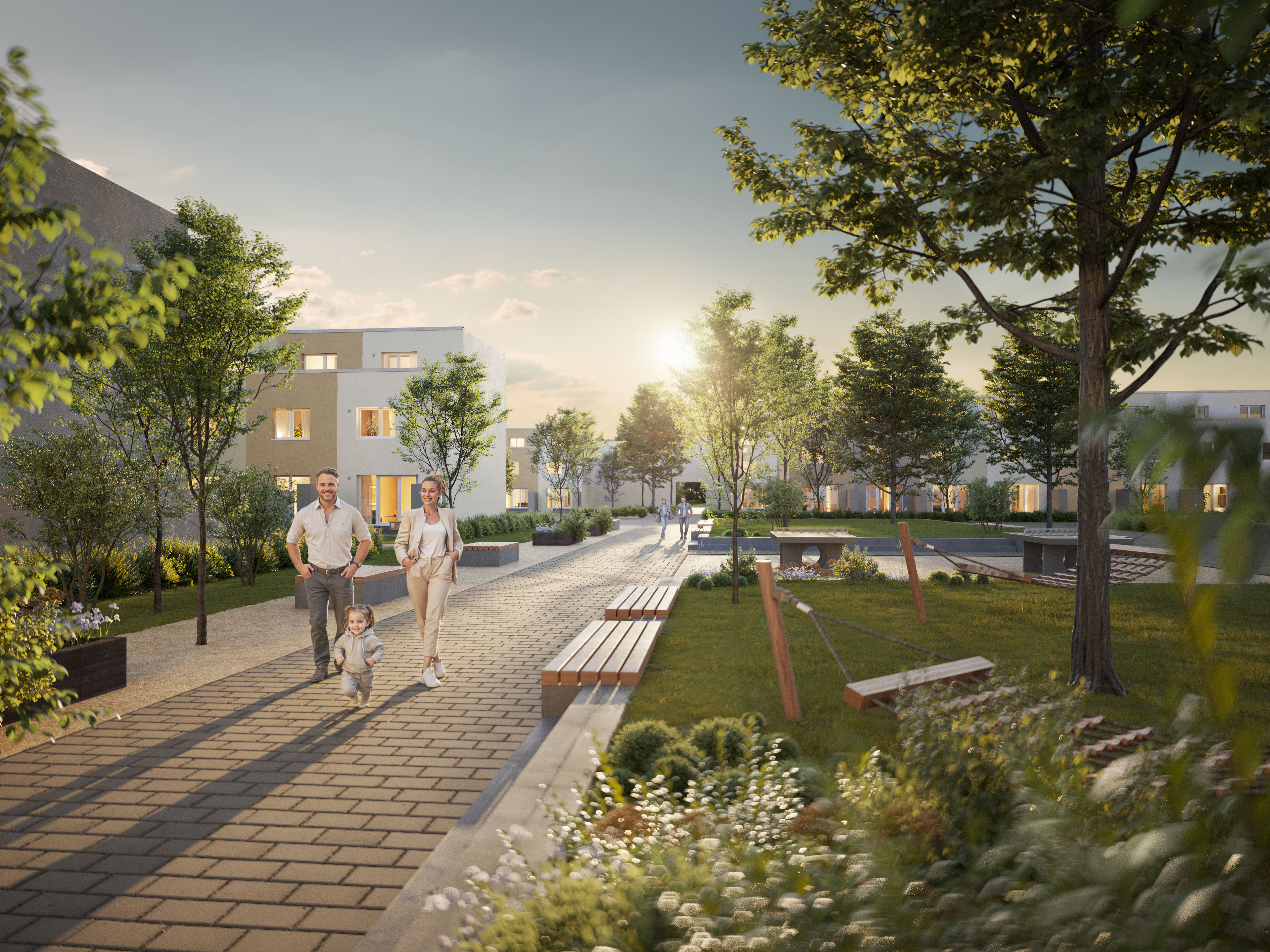 Blick in das zukünftige Quartier. Visualisierung: Strenger
Bebauungsplan. Visualisierung: Strenger